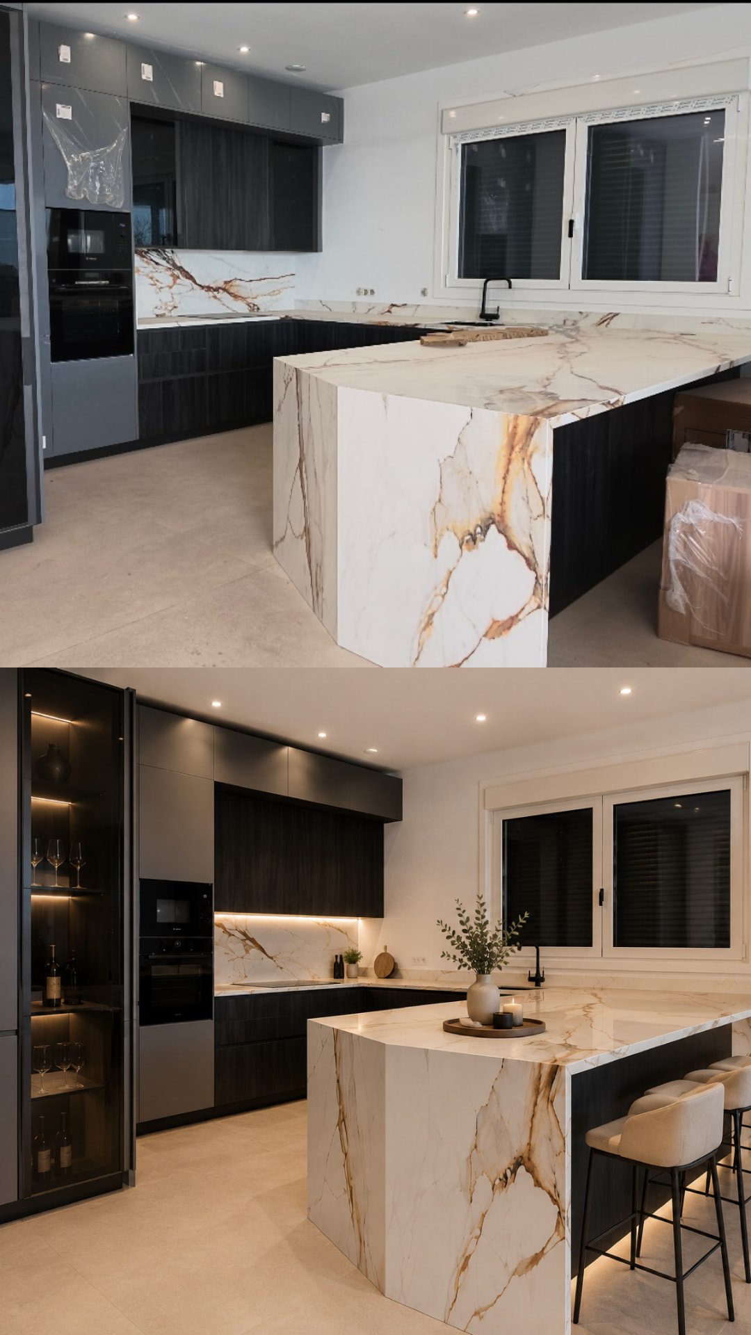 Cocina en mármol: antes y después