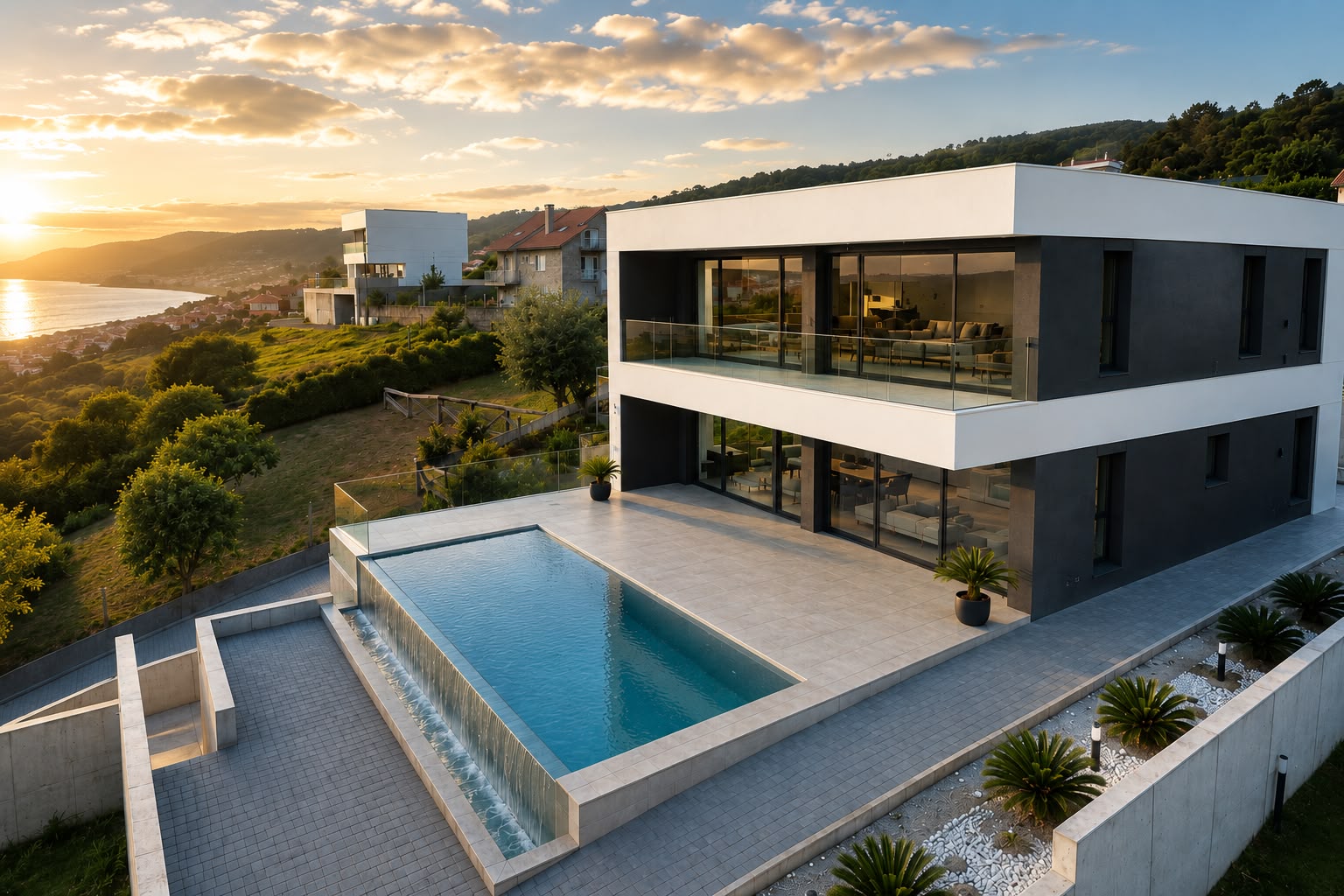 Chalet Sanxenxo: arquitectura contemporánea con piscina y vistas al Atlántico