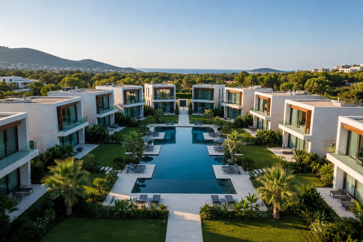 Vista aérea de un complejo residencial de lujo