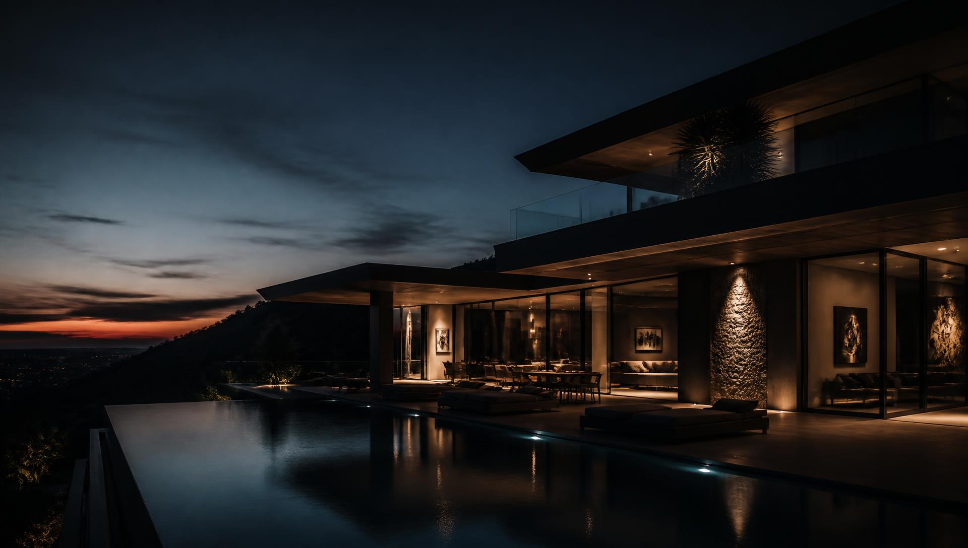 Casa Marbella: iluminación nocturna y piscina